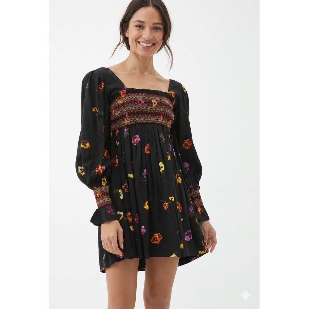 Y2K Dark Fairy Babydoll Dress Indie Bohemian Floral Black Size S Urban Outfitter
